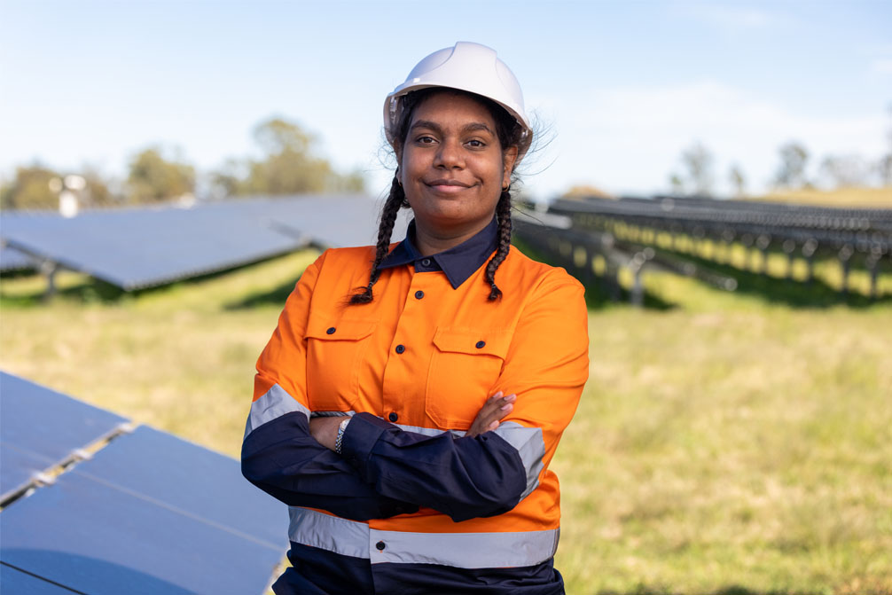 Aboriginal Lady working in solar Construction