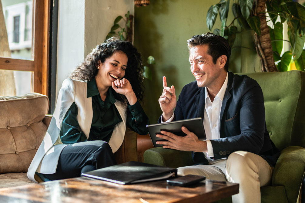 A man and a lady talking about job opportunities